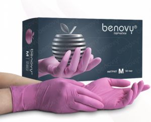 Перчатки BENOVY нитриловые смотровые (розовый, XS) B217К1