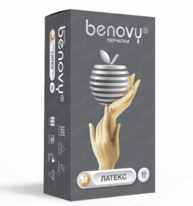Перчатки BENOVY смотровые латексные (натуральный, M) B127KU3