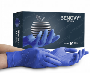 Перчатки BENOVY нитриловые смотровые (сиренево-голубой, L)