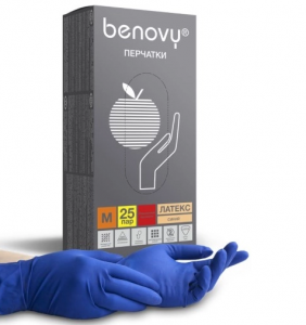 Перчатки BENOVY смотровые латексные особопрочные (синий, М)